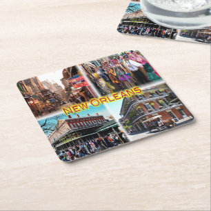 Posavasos Cuadrado De Papel Nueva Orleans - Calle Bourbon - Mardi Gras -