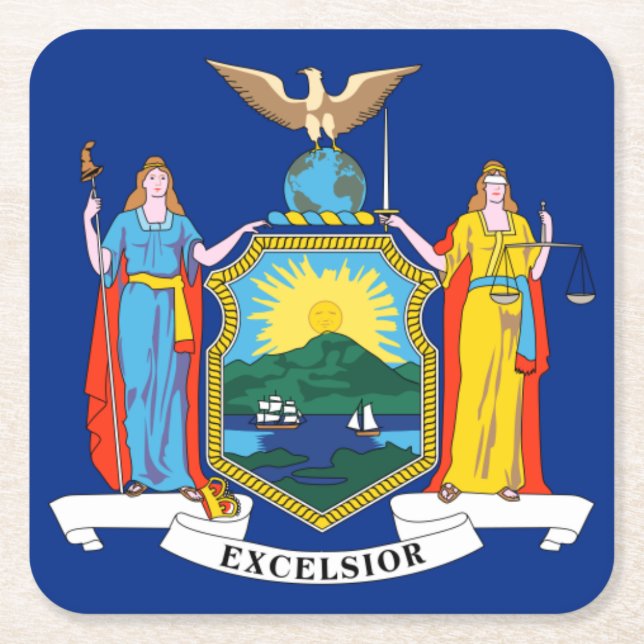 Posavasos Cuadrado De Papel Nueva York: El Estado Imperio, casa de bandera gra (Anverso)