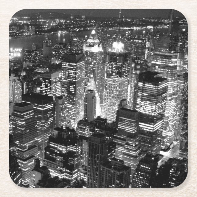 Posavasos Cuadrado De Papel Nueva York Nueva York Noche Black & White (Anverso)