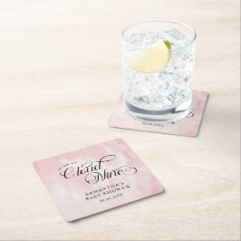 Posavasos Cuadrado De Papel Nueve nubes nine rosa acuarela moderna