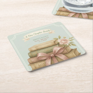 Posavasos Cuadrado De Papel Nuevo capítulo espera Baby Shower de color rosa