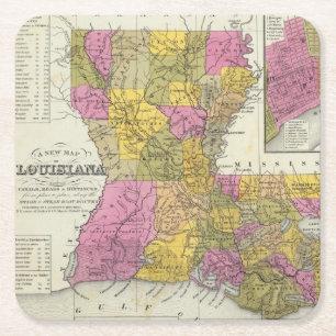 Posavasos Cuadrado De Papel Nuevo mapa de Luisiana 3