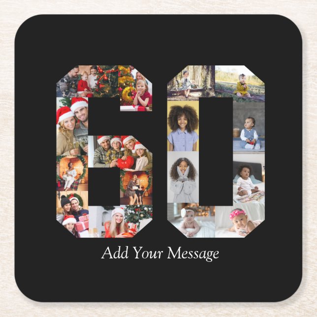 Posavasos Cuadrado De Papel Número 60 Collage de fotos (Anverso)