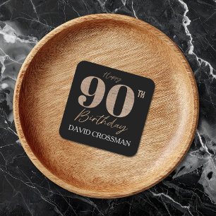 Posavasos Cuadrado De Papel Número de lentejuelas negro y dorado Cumpleaños 90
