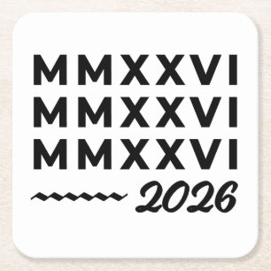 Posavasos Cuadrado De Papel Números Romanos MMXXVI – 2026 Tipografía Moderna N