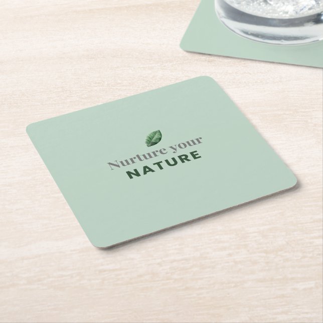 Posavasos Cuadrado De Papel Nurture Your Nature Minimal Motivational Coaster (En perspectiva)