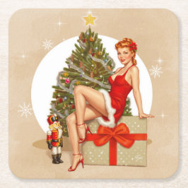 Posavasos Cuadrado De Papel Nutcracker Sweet Retro Pinup Christmas Coaster