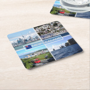 Posavasos Cuadrado De Papel NZ Auckland Skyline - panorama de Wellington -