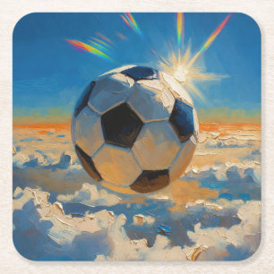 Posavasos Cuadrado De Papel Obra de arte de balón de fútbol volador (pintura a