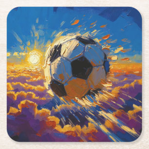 Posavasos Cuadrado De Papel Obra de arte de balón de fútbol volador (pintura a