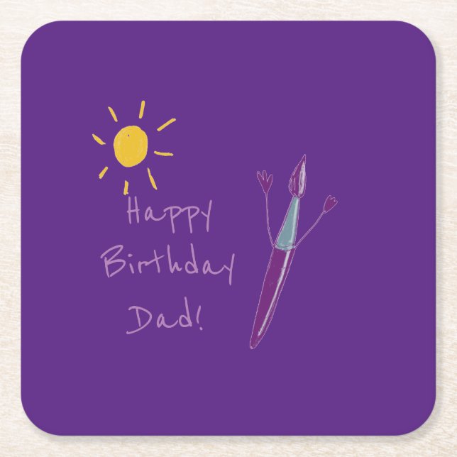 Posavasos Cuadrado De Papel Obra de arte de tu hijo para papá (Anverso)