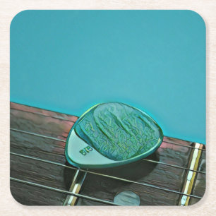 Posavasos Cuadrado De Papel Obra de guitarra retro vintage para guitarrista