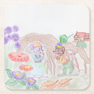 Posavasos Cuadrado De Papel Obras de arte de niños personalizados, dos ratones