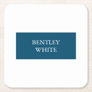 Posavasos Cuadrado De Papel Ocean Blue White Stylish Simple Plato Su Nombre