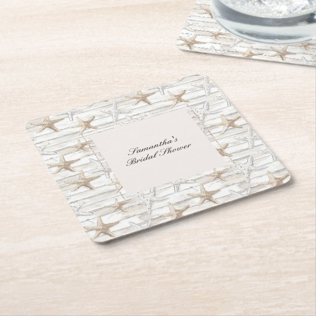 Posavasos Cuadrado De Papel Ocean Coast View Bridal Shower (En perspectiva)