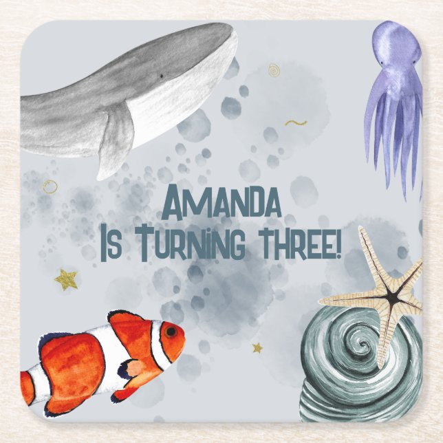 Posavasos Cuadrado De Papel Ocean Creations Kids Birthday Fiesta Blue (Anverso)