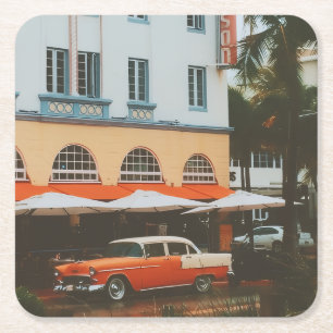Posavasos Cuadrado De Papel Ocean Drive, South Beach, Miami