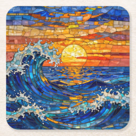 Posavasos Cuadrado De Papel Oceanic Coastal Ocean Waves Sunset