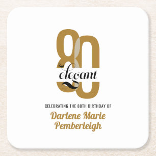 Posavasos Cuadrado De Papel Ochenta y elegante Fiesta de cumpleaños 80 Black G