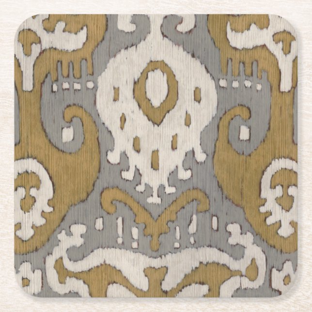 Posavasos Cuadrado De Papel Ochre Ikat II (Anverso)