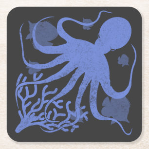 Posavasos Cuadrado De Papel Octopus (fondo oscuro)