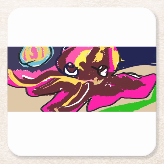 Posavasos Cuadrado De Papel Octopus lindo (Anverso)