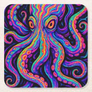 Posavasos Cuadrado De Papel Octopus trippy colorido