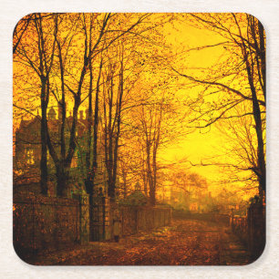 Posavasos Cuadrado De Papel Octubre después del glow John Atkinson Grimshaw