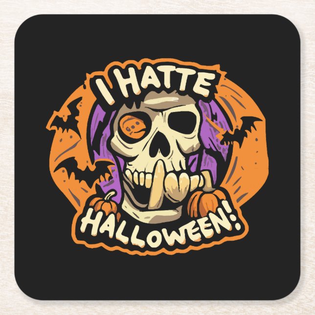 Posavasos Cuadrado De Papel odio Halloween (Anverso)