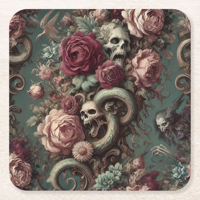Posavasos Cuadrado De Papel Of Bone & Vine – Gothic Victorian  (Anverso)