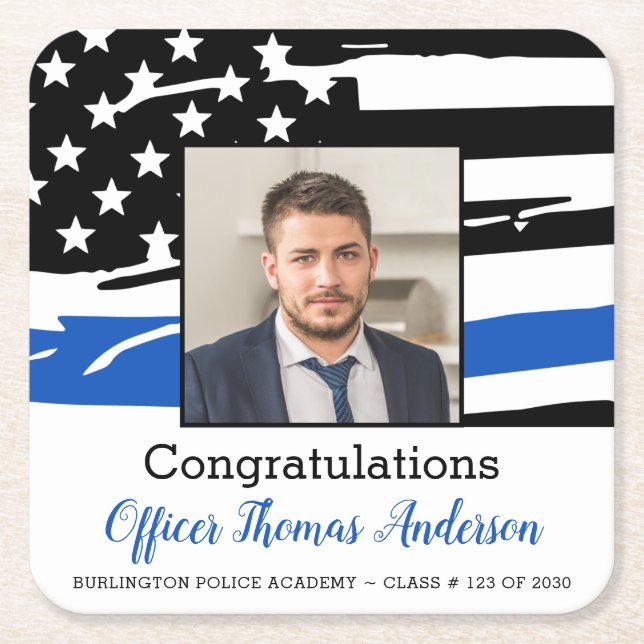Posavasos Cuadrado De Papel Oficial de policía Foto Graduación delgada de la l (Anverso)