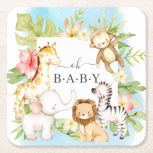 Posavasos Cuadrado De Papel Oh Baby Jungle (Anverso)
