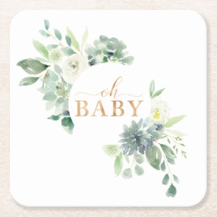 Posavasos Cuadrado De Papel Oh Bebé Suculento Ataques de Papel Baby Shower