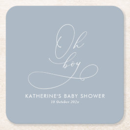 Posavasos Cuadrado De Papel Oh Boy Dusty Blue Baby Shower