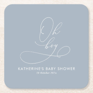 Posavasos Cuadrado De Papel Oh Boy Dusty Blue Baby Shower