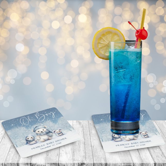 Posavasos Cuadrado De Papel Oh Boy Winter | Woodland Baby Shower (Subido por el creador)