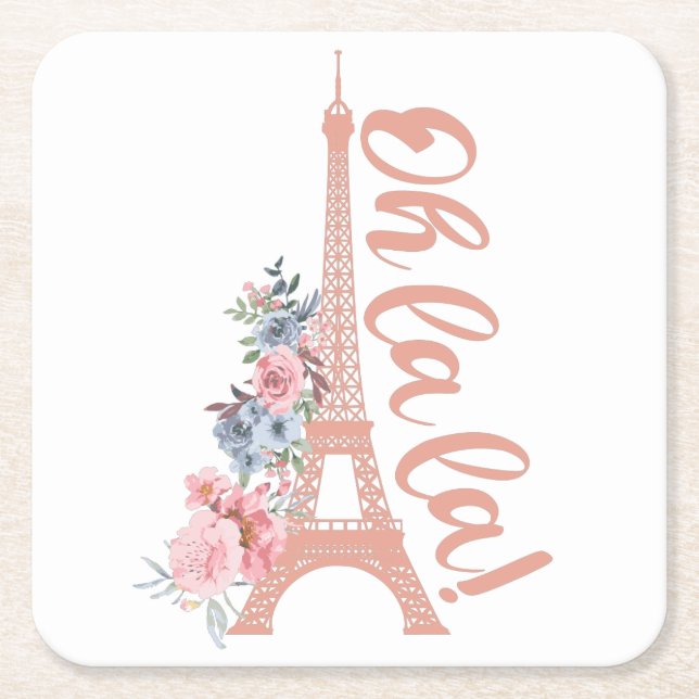 Posavasos Cuadrado De Papel Oh La La - Torre Eiffel París Francia (Anverso)