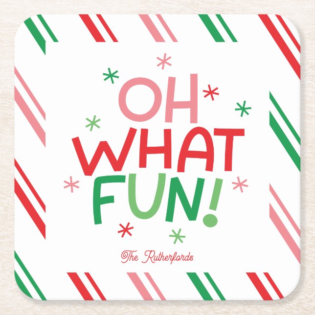 Posavasos Cuadrado De Papel Oh What Fun Christmas  (Anverso)