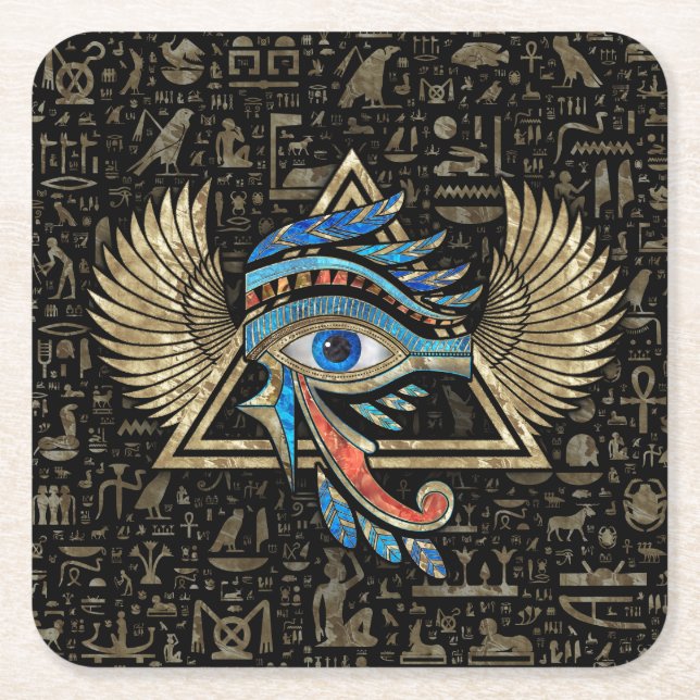 Posavasos Cuadrado De Papel Ojo egipcio de Horus - Ornamento de Wadjet (Anverso)