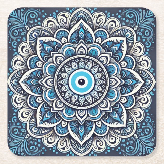 Posavasos Cuadrado De Papel Ojo malvado (Anverso)