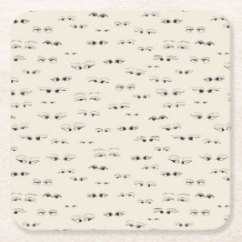 Posavasos Cuadrado De Papel Ojos divertidos con tinta dibujando un patrón de a