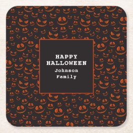 Posavasos Cuadrado De Papel Ojos y tontos de calabaza en la fiesta de Hallowee