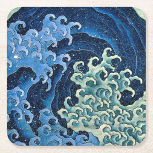 Posavasos Cuadrado De Papel Ola Femenina de Hokusai Vintage Océano 