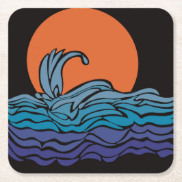 Posavasos Cuadrado De Papel Olas del océano y puesta de sol vibrantes y colori