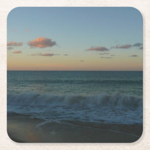Posavasos Cuadrado De Papel Olas estrelladas en el paisaje de Sunset Beach