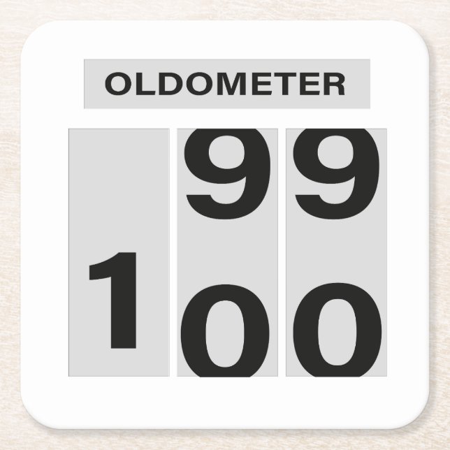 Posavasos Cuadrado De Papel OLDÓMETRO 100 cumpleaños 99 a 100 (Anverso)