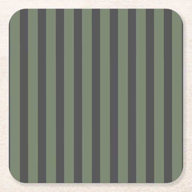 Posavasos Cuadrado De Papel Olive Green Tick Striped Modern (Anverso)