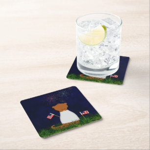 Posavasos Cuadrado De Papel Oliver El Cojín decorativo Otter Watching Firework