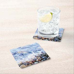 Posavasos Cuadrado De Papel Onda de agua azul
