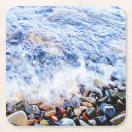 Posavasos Cuadrado De Papel Onda de agua azul